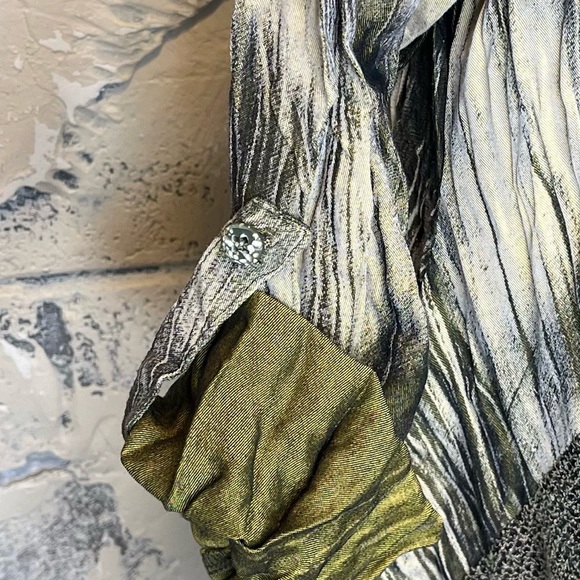 Ania A vintage open front asymmetrical cardigan, S green brown, earthy, - Picture 7 of 12